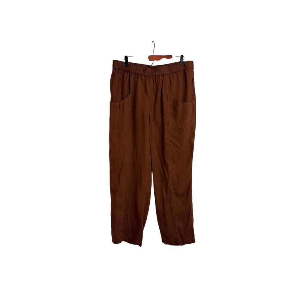 Quince Chocolate Brown 100% Linen Loose Comfy Tapered Staple Ankle Pants XL
